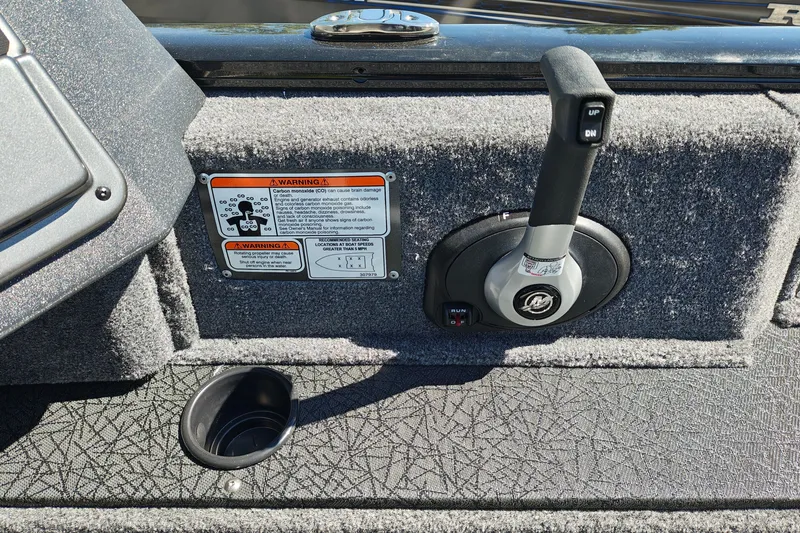 Slide: The Image of Control panel of 2027 Tracker Pro Guide V-175 Combo boat with warning label. - 19