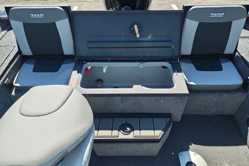 Slide: The Image of 2027 Tracker Pro Guide V-175 Combo boat interior with seating and storage compartments. - 40