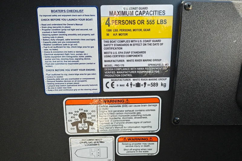 Slide: The Image of Boater's checklist and safety warnings on 2027 Tracker Pro 170 boat. - 18