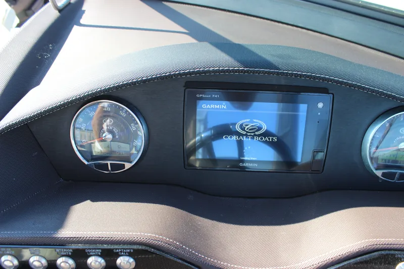 Slide: The Image of Dashboard of 2016 Cobalt R5 WSS boat with Garmin GPS and gauges. - 27