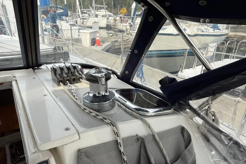 Slide: The Image of Cockpit view of a 2007 Catalina 34 MkII sailboat at a marina. - 36