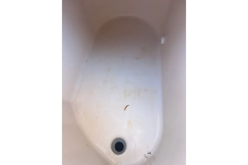 Slide: The Image of Interior view of a Grady-White Gulfstream 232 boat compartment, showing a drain. - 22
