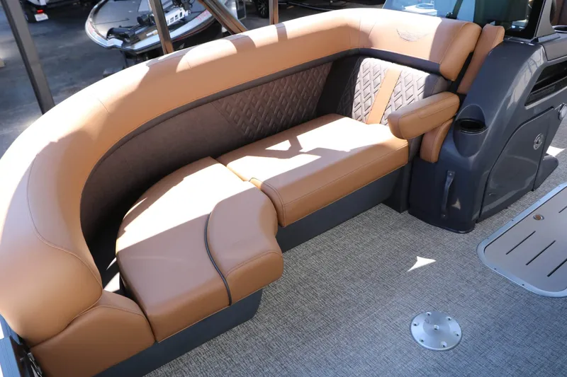 Slide: The Image of Luxurious upholstered seating in a modern boat with elegant stitching and high-quality materials. - 30