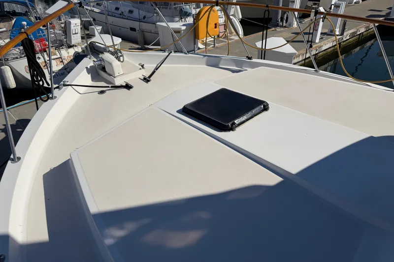 Slide: The Image of 1984 Californian 43 Cockpit MY yacht deck with hatch, docked at marina. - 61