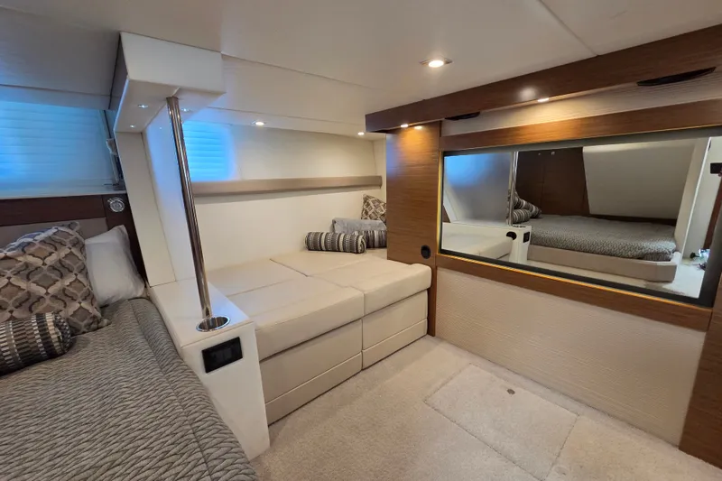 Slide: The Image of Luxurious interior of 2014 Cruisers Yachts 45 Cantius with elegant bedding and modern design. - 27