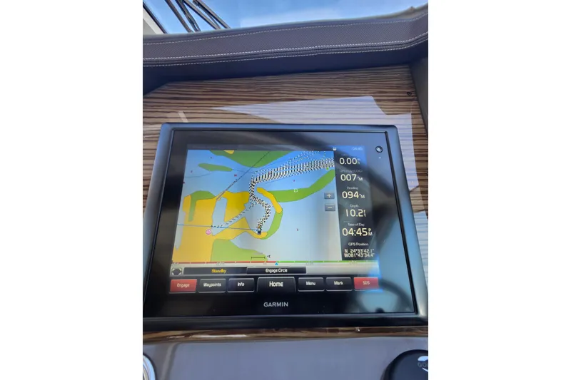 Slide: The Image of Garmin navigation display on 2014 Cruisers Yachts 45 Cantius, showing nautical map and data. - 35