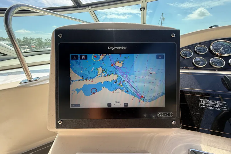 Slide: The Image of Raymarine navigation display on 1999 Cruisers Yachts 3075 Rogue boat dashboard. - 22