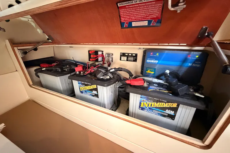 Slide: The Image of Battery compartment of a 2007 Boston Whaler 285 Conquest with Intimidator AGM batteries. - 46