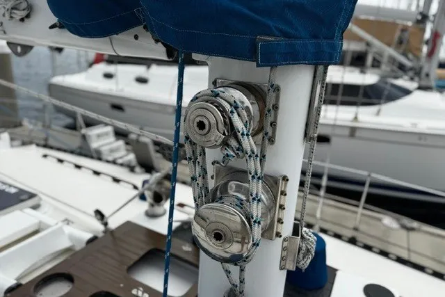 Slide: The Image of Sailboat mast with ropes and winches, C&C 48 model, 1973. - 35