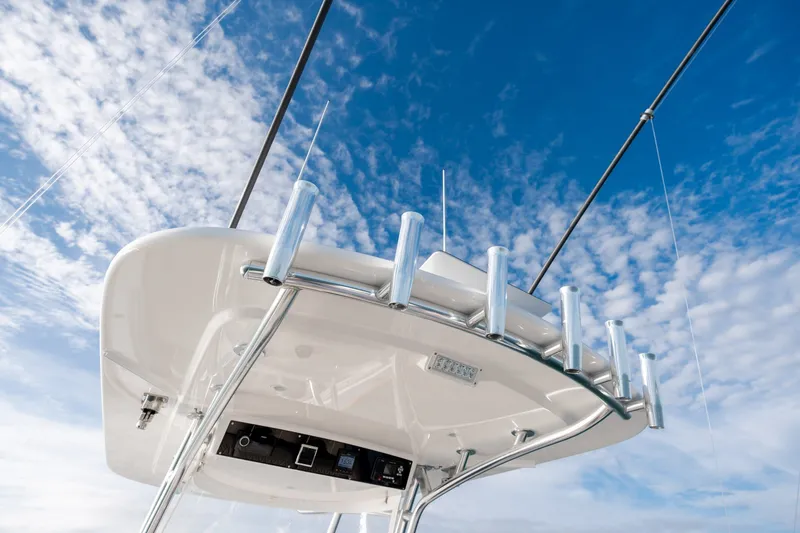 Slide: The Image of Valhalla V-33 boat tower against a blue sky, 2021 model. - 18