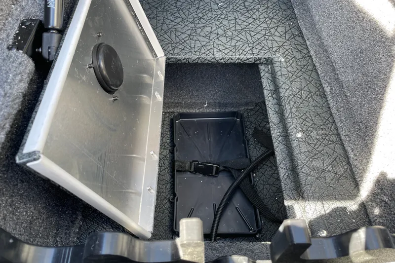 Slide: The Image of Open storage compartment in 2027 Tracker Pro Guide V-175 WT boat. - 19