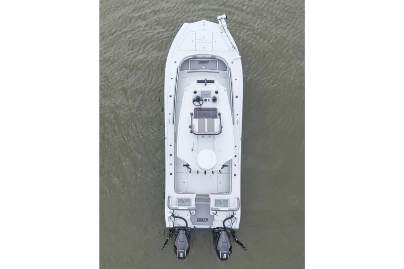Slide: The Image of Overhead view of 2023 Costa Custom Boats 264 HC on water. - 22