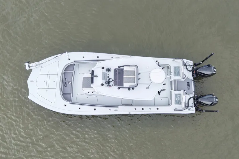 Slide: The Image of Overhead view of 2023 Costa Custom Boats 264 HC on water. - 23