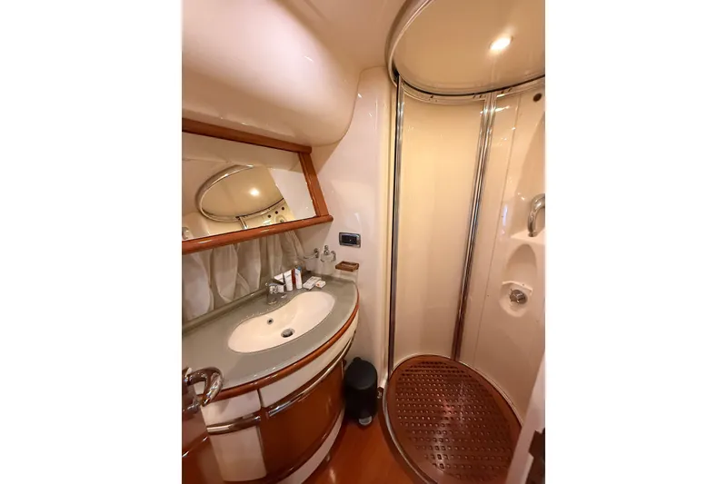 Slide: The Image of Luxurious bathroom in 2008 Azimut 62 yacht with modern fixtures and elegant design. - 37