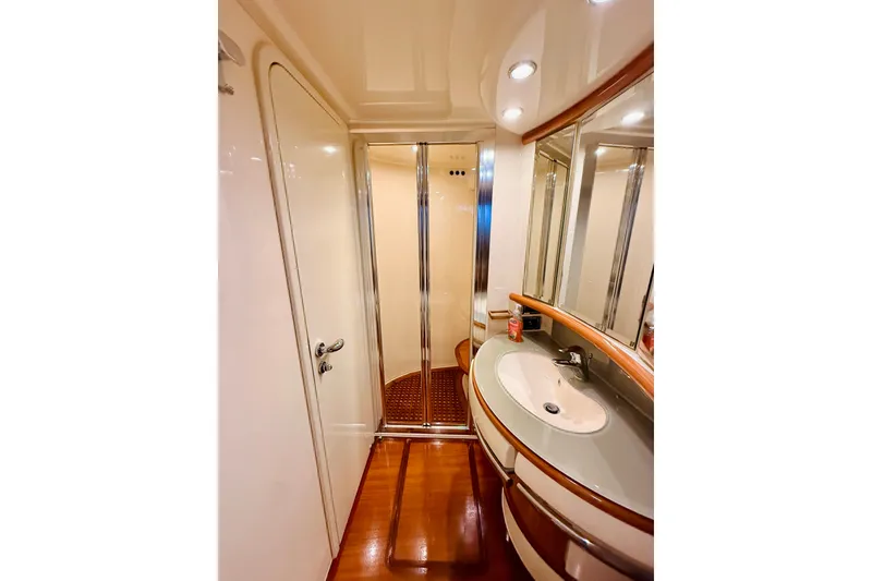 Slide: The Image of Luxurious bathroom interior of 2008 Azimut 62 yacht with modern fixtures and elegant design. - 60