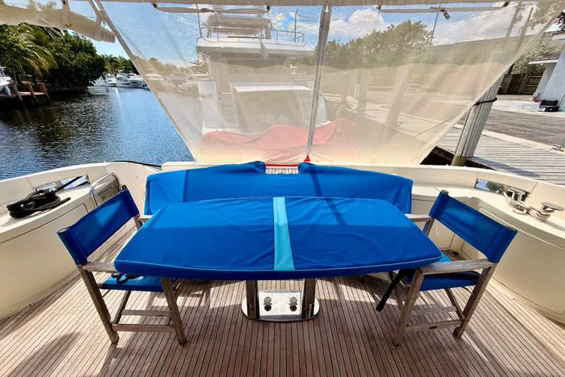 Slide: The Image of Outdoor seating area on a 2008 Azimut 62 yacht with blue covers. - 14