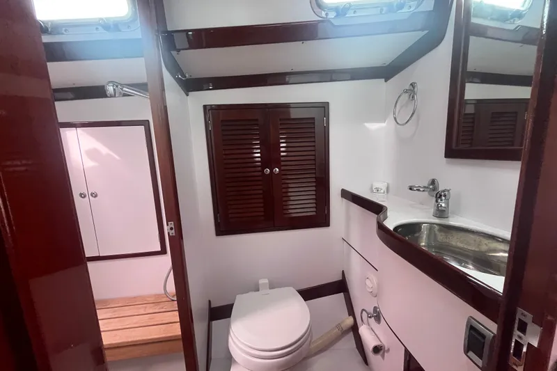 Slide: The Image of Luxurious bathroom interior of 2008 Bruckmann 50 MKII yacht with wooden accents. - 13