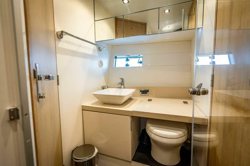 Slide: The Image of Luxurious bathroom in 2015 Fairline Targa 48 Open yacht with modern fixtures and elegant design. - 14