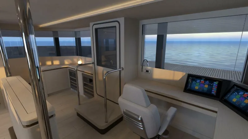 Slide: The Image of Interior of 2025 Archipelago A-80 Expedition yacht with modern navigation equipment and ocean view. - 10
