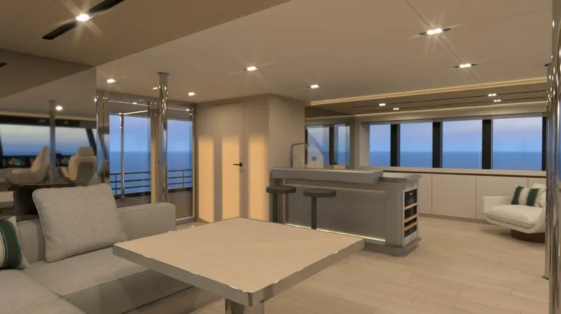 Slide: The Image of Luxurious interior of 2025 Archipelago A-80 Expedition yacht with modern furnishings and ocean view. - 5