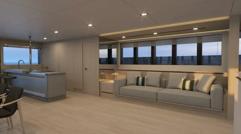 Slide: The Image of Luxurious interior of 2025 Archipelago A-80 Expedition yacht with modern furnishings. - 12