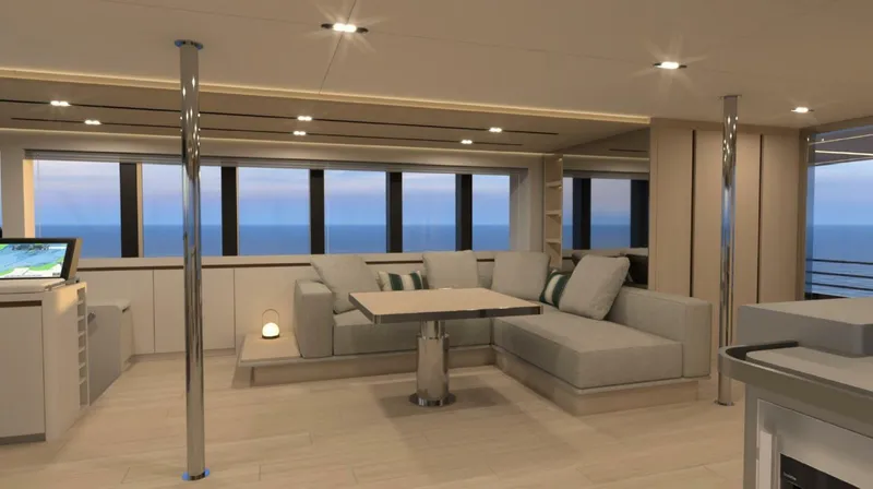 Slide: The Image of Luxurious interior of 2025 Archipelago A-80 Expedition yacht with ocean view windows. - 7