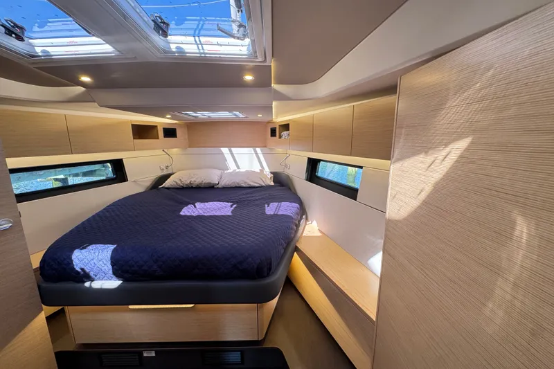 Slide: The Image of Luxurious cabin interior of 2025 Hanse 460 yacht with skylights and modern design. - 16