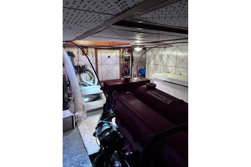 Slide: The Image of Engine room of 1979 Ocean Alexander 40 Double Cabin with Lehman engine. - 47