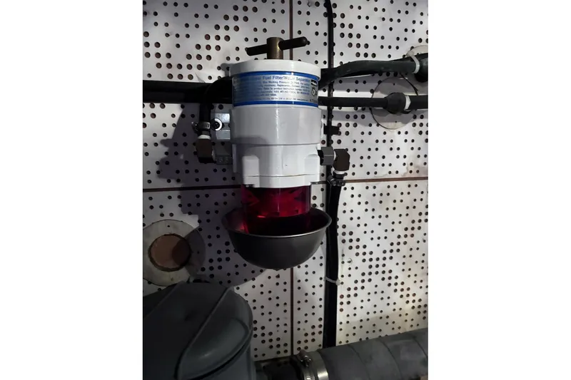 Slide: The Image of Fuel filter system in 1979 Ocean Alexander 40 Double Cabin engine room. - 49