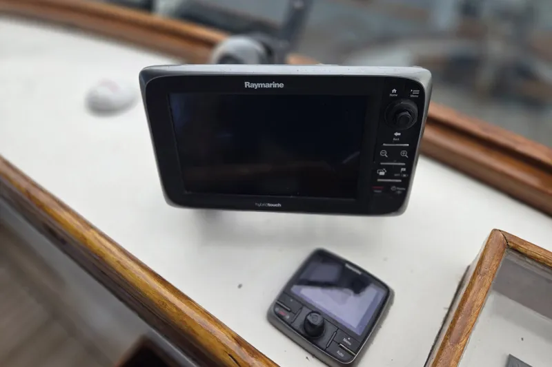 Slide: The Image of Raymarine navigation equipment on 1979 Ocean Alexander 40 Double Cabin yacht. - 62