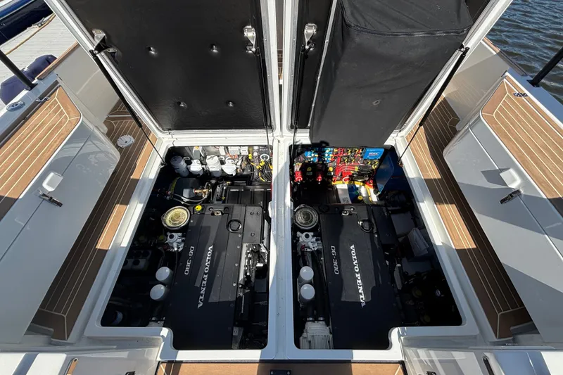 Slide: The Image of Engine compartment of 2024 Targa 32 boat with Volvo Penta D6-380 engines. - 60