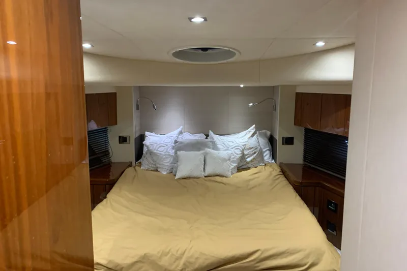 Slide: The Image of Luxurious bedroom interior of 2016 Sunseeker Manhattan 65 yacht with elegant bedding. - 19