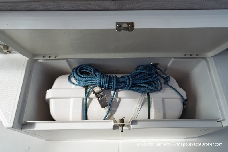 Slide: The Image of Storage compartment on 2019 Nautitech 40 Open yacht with rope and equipment. - 63
