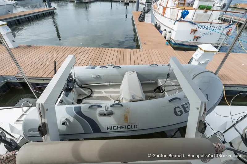 Slide: The Image of Inflatable dinghy on Nautitech 40 Open catamaran, docked at marina, 2019 model. - 29