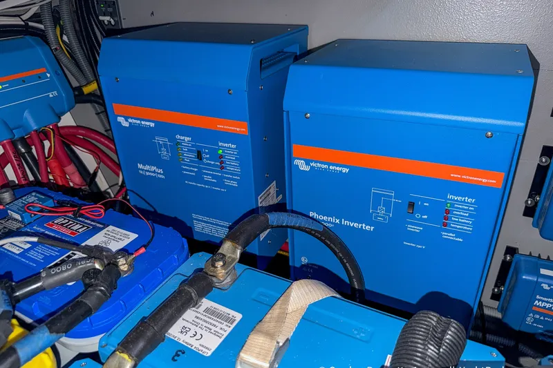 Slide: The Image of Victron Energy inverters and batteries in a 2019 Nautitech 40 Open catamaran. - 78