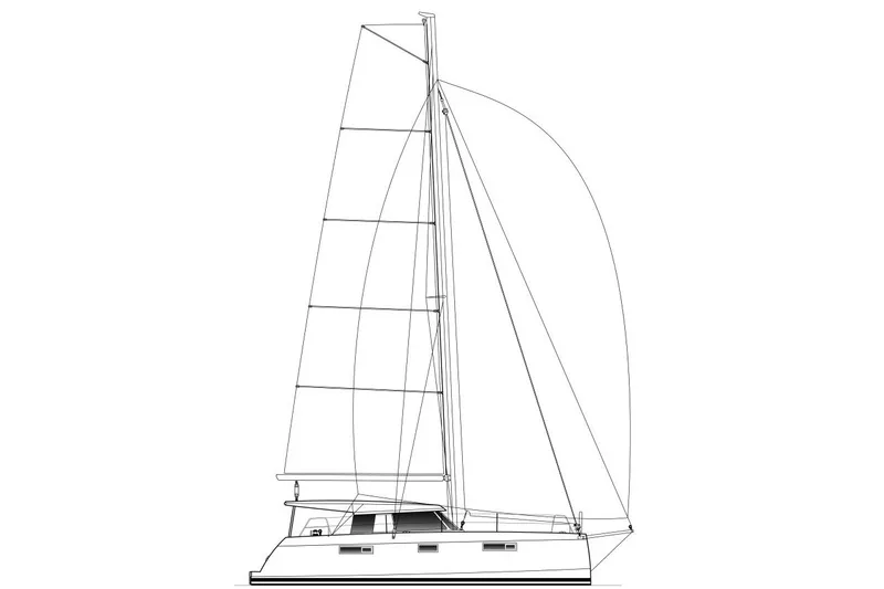 Slide: The Image of Line drawing of a 2019 Nautitech 40 Open catamaran sailboat, side view. - 85