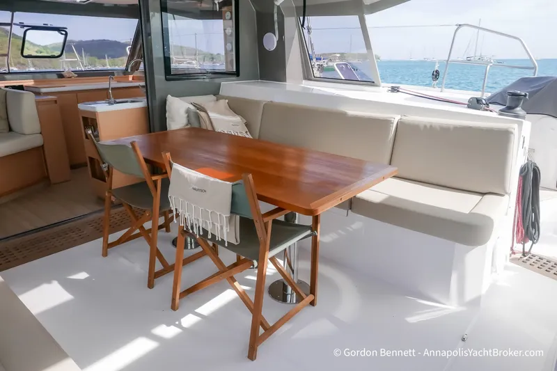 Slide: The Image of Interior of 2019 Nautitech 40 Open yacht with dining area and ocean view. - 32