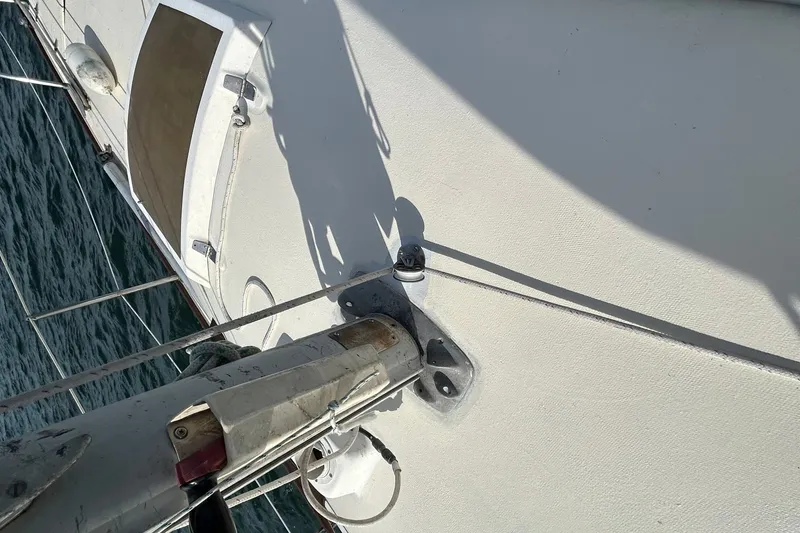 Slide: The Image of Deck of 1976 Sabre 28 sailboat with rigging and hatch detail. - 27