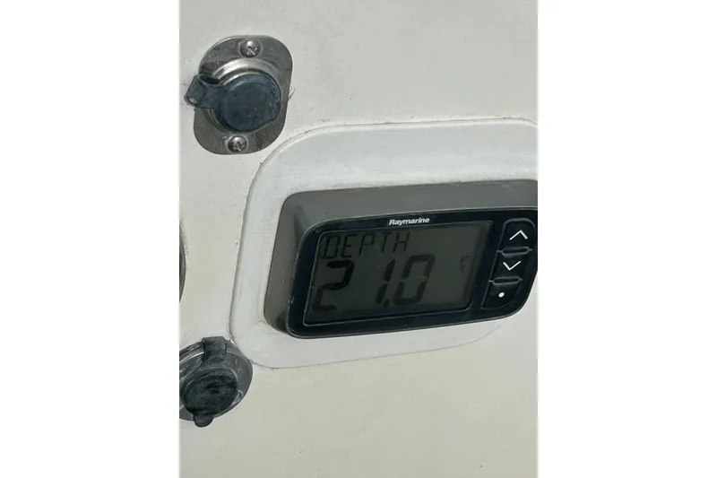 Slide: The Image of Depth gauge on 1976 Sabre 28 sailboat showing 21.0 feet. - 15