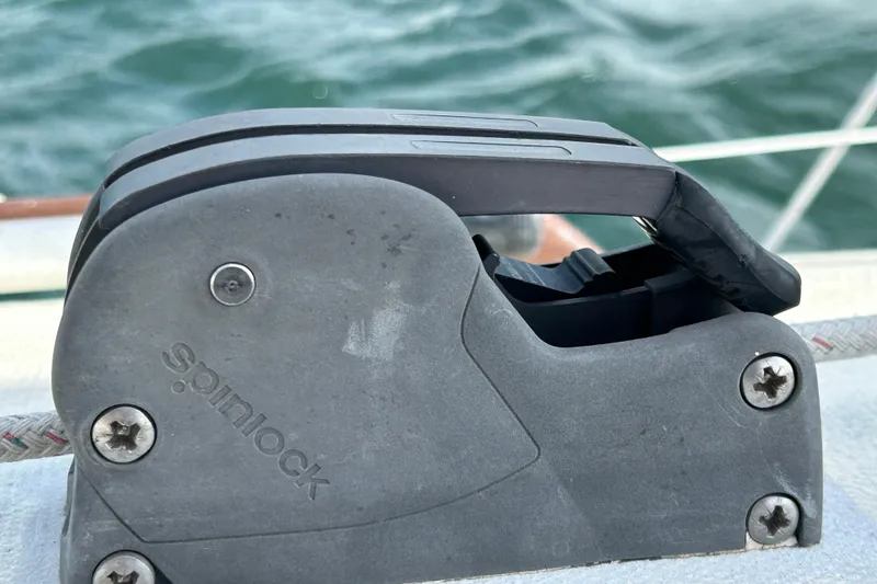 Slide: The Image of Close-up of a Spinlock rope clutch on a 1976 Sabre 28 sailboat. - 26