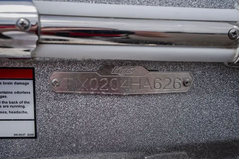 Slide: The Image of 2026 Tigé Ultré 25ZX boat identification plate with serial number TX0204HA626. - 12