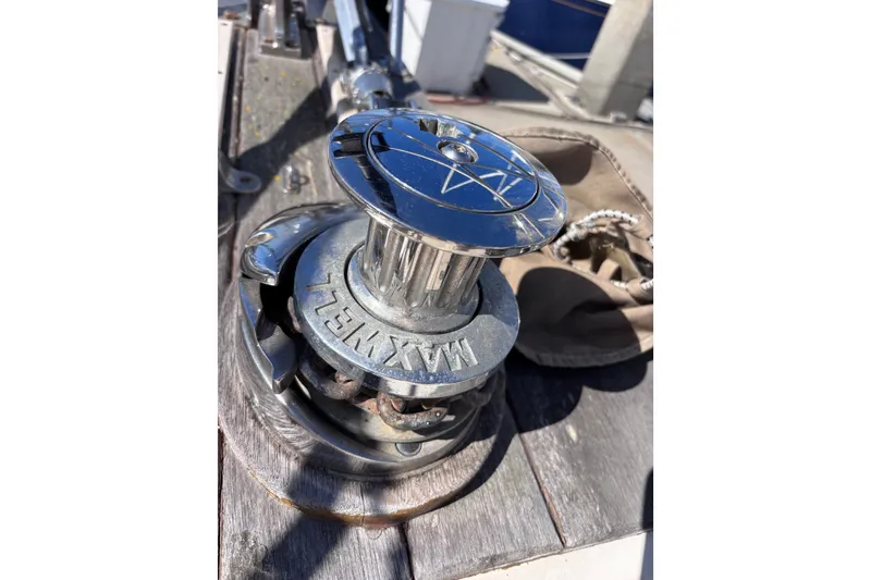 Slide: The Image of Close-up of a Maxwell winch on a 2000 Island Packet 380 sailboat deck. - 41