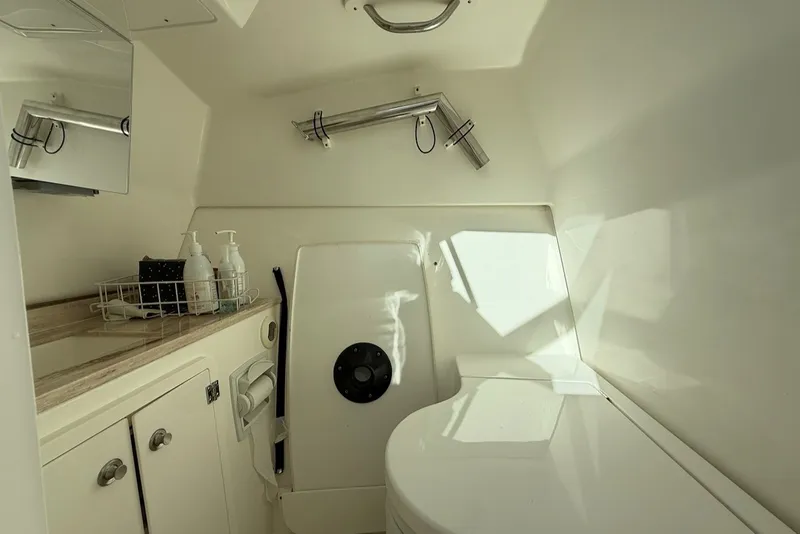 Slide: The Image of Interior of a 2021 Pursuit DC 326 Dual Console with a sink and storage space. - 44