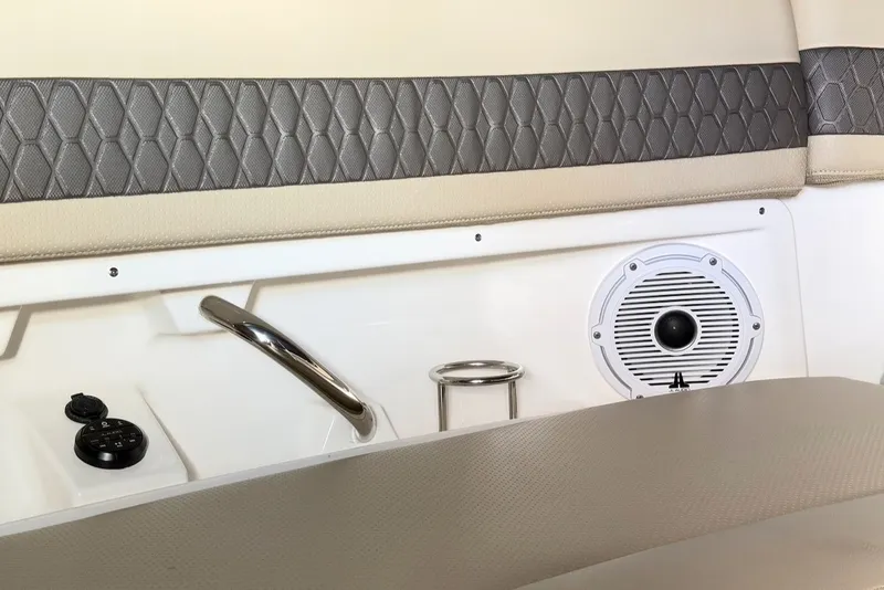 Slide: The Image of Close-up of a boat interior with speaker and handrail. - 42