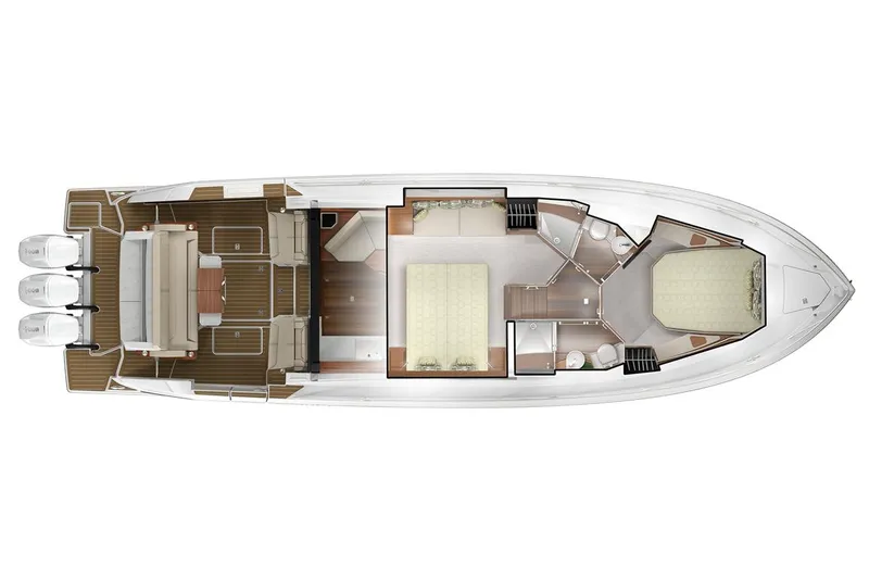 Slide: The Image of Manufacturer Provided Image: 2025 Tiara Yachts 48 LE top view layout with cabins and deck. - 24