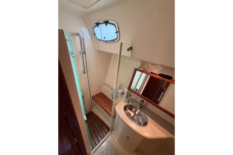 Slide: The Image of Bathroom interior of 2009 Hunter 50 Center Cockpit yacht with shower and sink. - 80