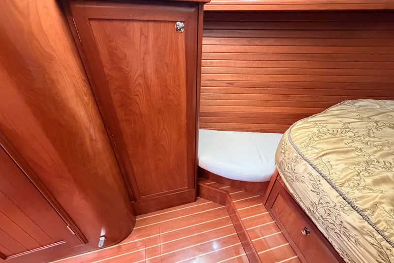 Slide: The Image of Luxurious wood interior of 2009 Hunter 50 Center Cockpit yacht cabin. - 69
