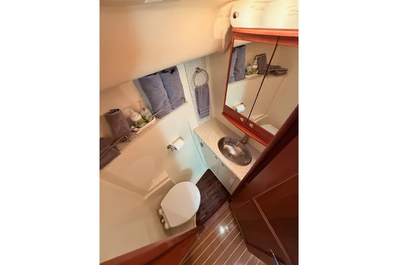 Slide: The Image of Luxurious bathroom in 2009 Hunter 50 Center Cockpit yacht with modern amenities. - 71