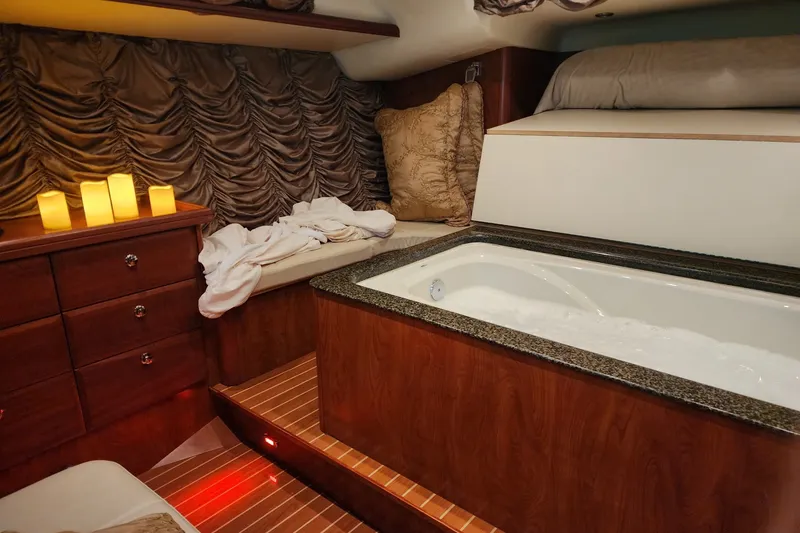 Slide: The Image of Luxurious interior of 2009 Hunter 50 Center Cockpit yacht with jacuzzi and ambient lighting. - 85