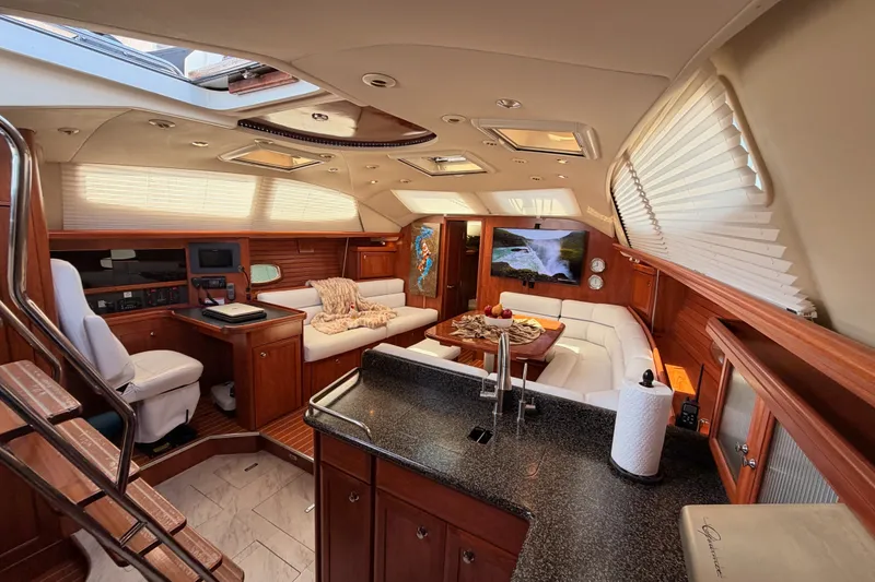 Slide: The Image of Luxurious interior of 2009 Hunter 50 Center Cockpit yacht with elegant wood finishes. - 57